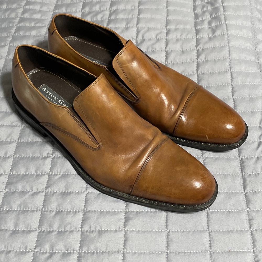 Mens Tan Leather Aston Grey Collection Slipon 9.5